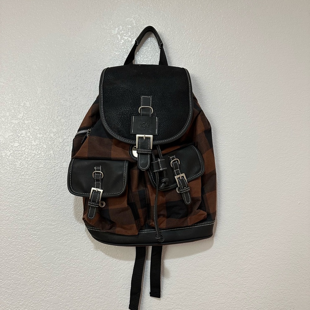 Pacific Cotton Black and Brown Checkered Backpack